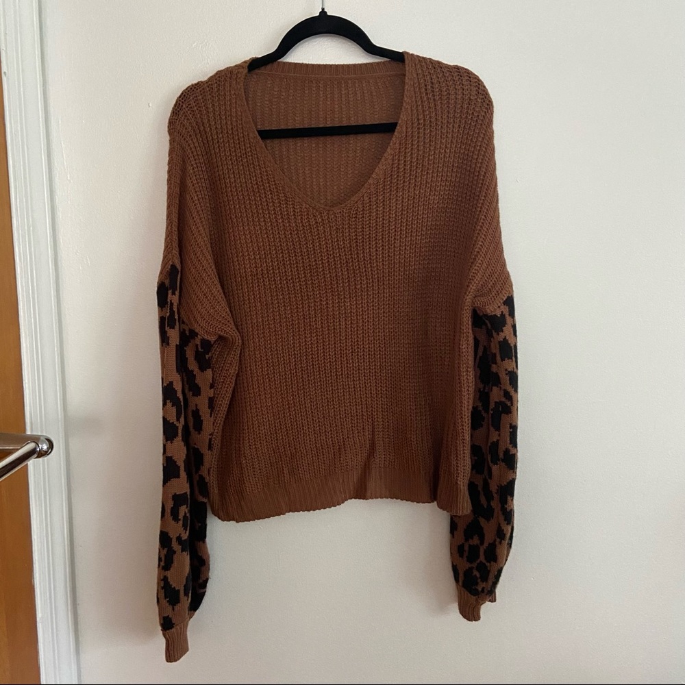 Brown Leopard sleeve sweater